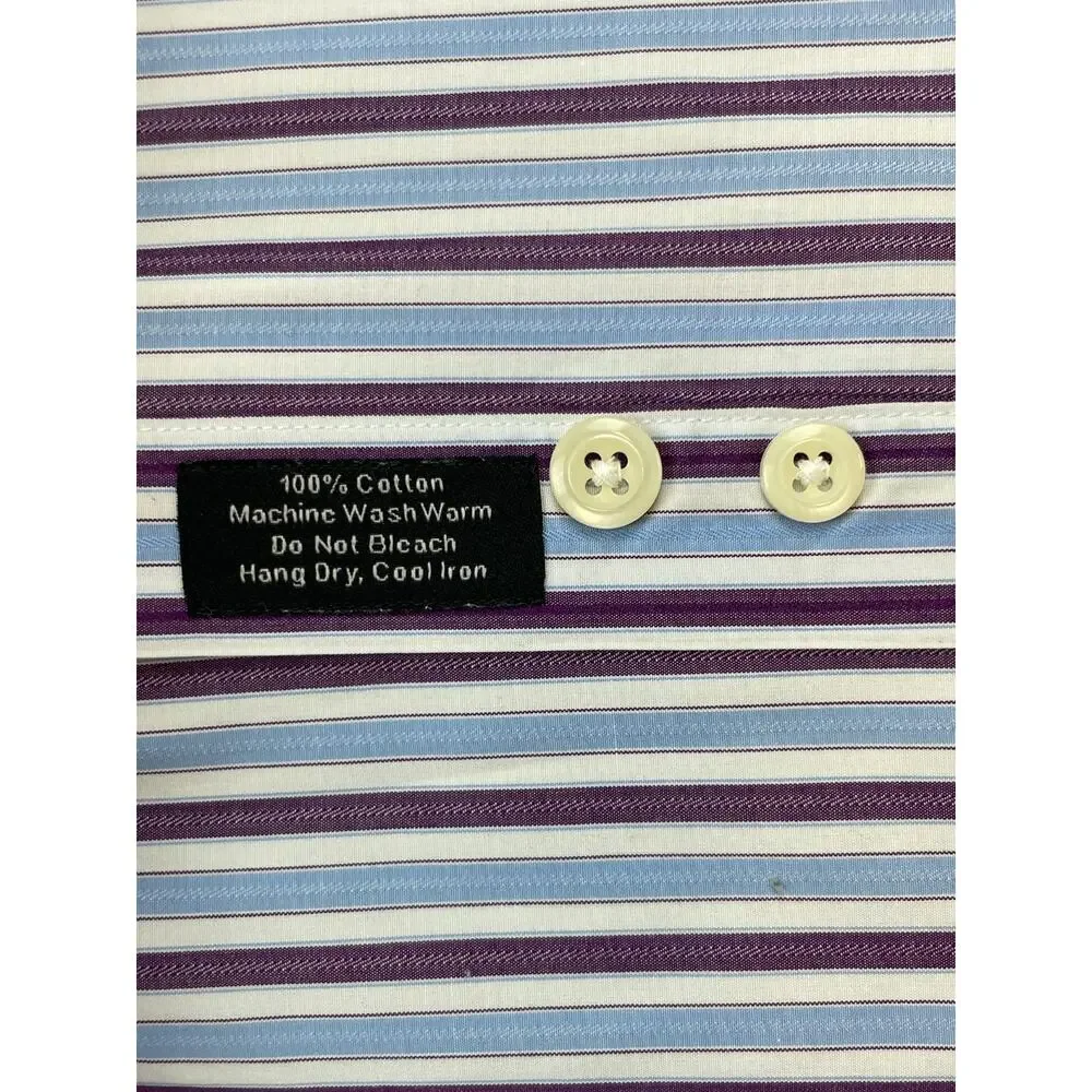 David Donahue Shirt Mens 16.5‎ - 34/35 Striped 100% Cotton Button Up